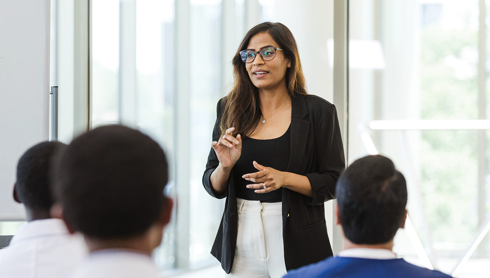 Woman in a public health job teaching adults