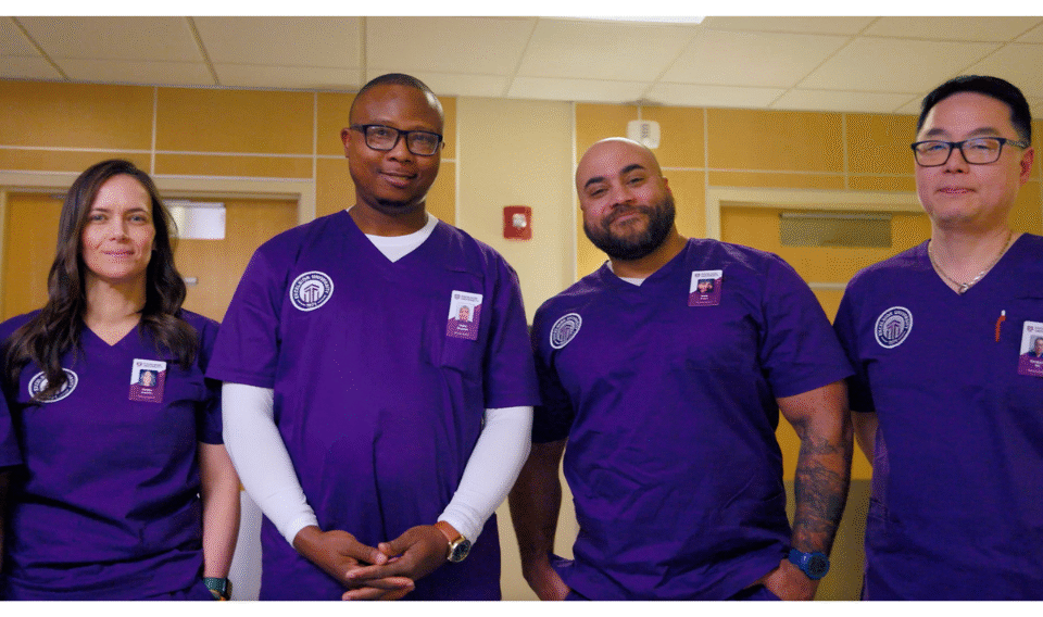 Excelsior University nursing students pose at clinical site