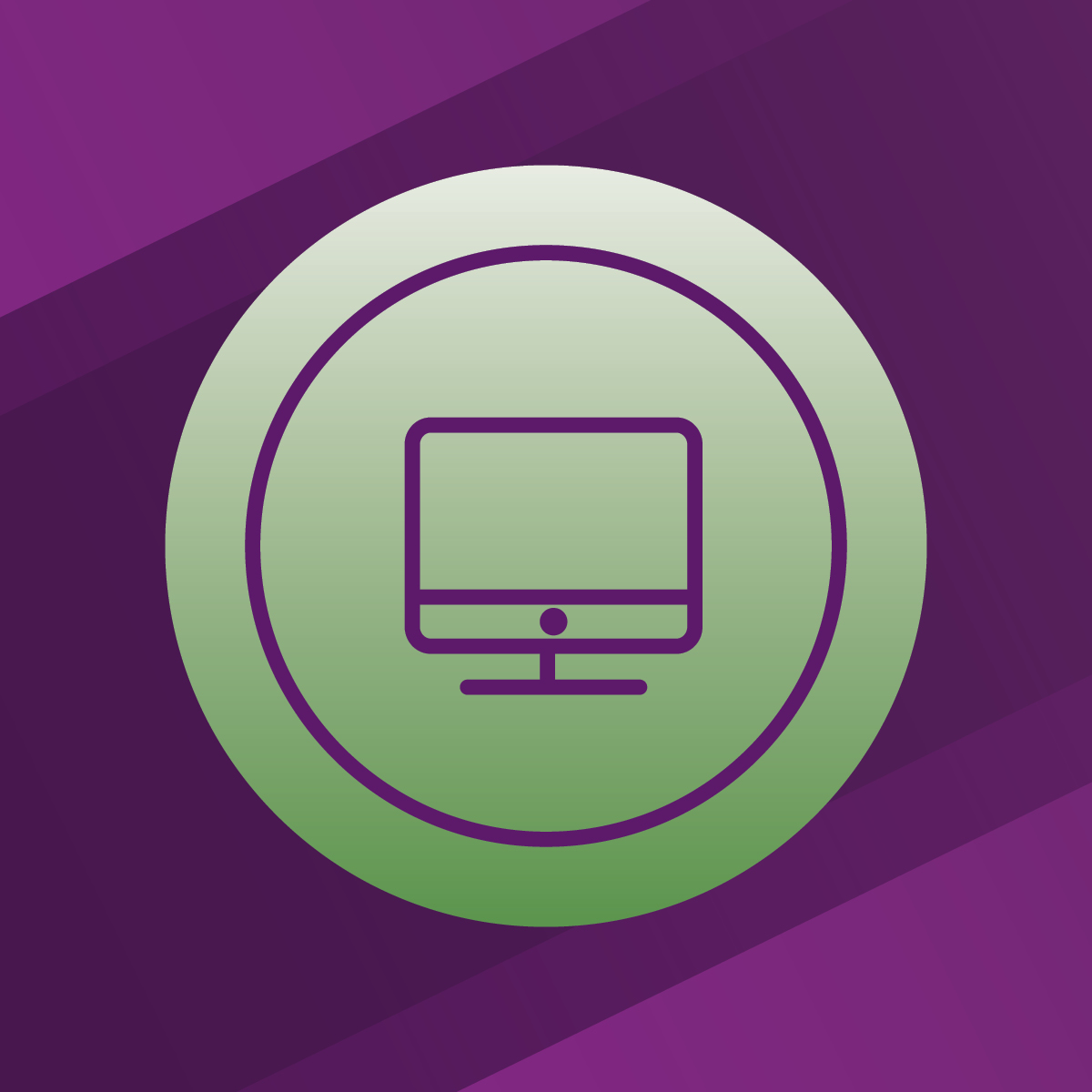 green logo of a computer over a purple background